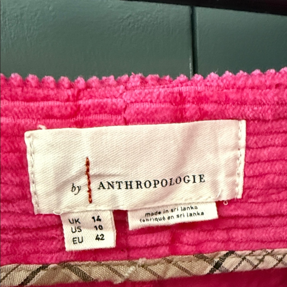 Anthropologie Bright Pink Corduroy Wide-Leg Pants - Picture 2 of 5